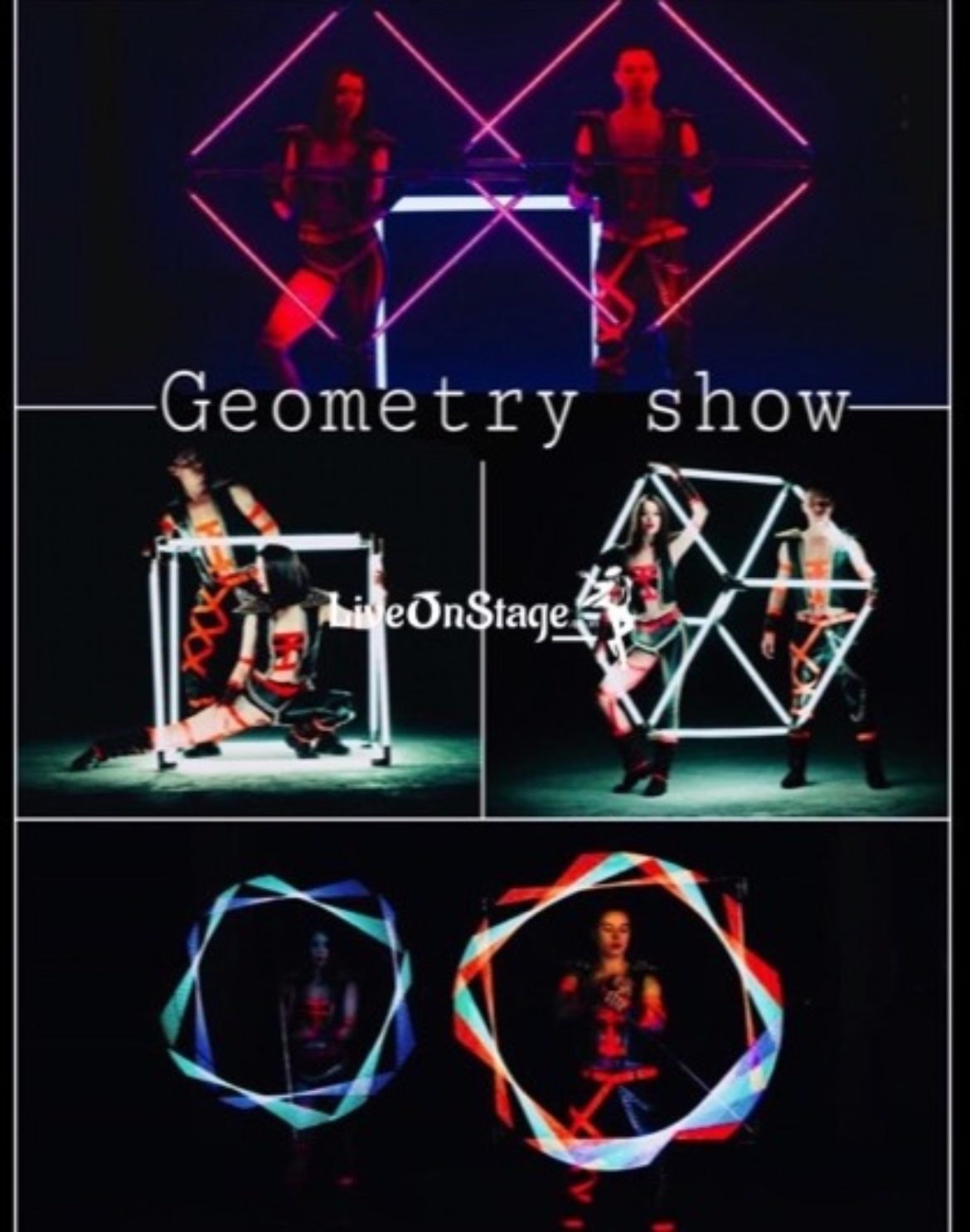 Led Geometry Show, Led Geometry Act, Led Act, UV Act, Interactive Act, Blacklight Show, Live On Stage, Live On Stage Entertainment, Visual Act, Circus Act,