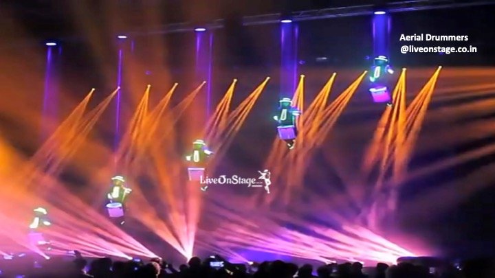Singer Flying Performance Live on stage » Aerial Flying Drummers Musical Show